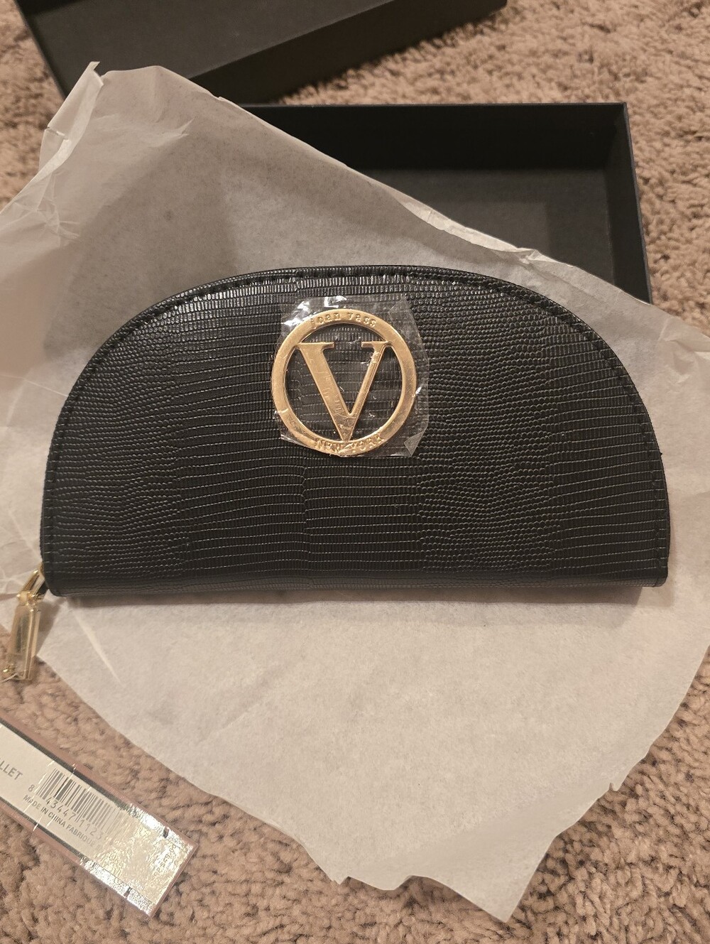 Joan Vass New York Black Lizard Embossed Wallet Gold New With Tags